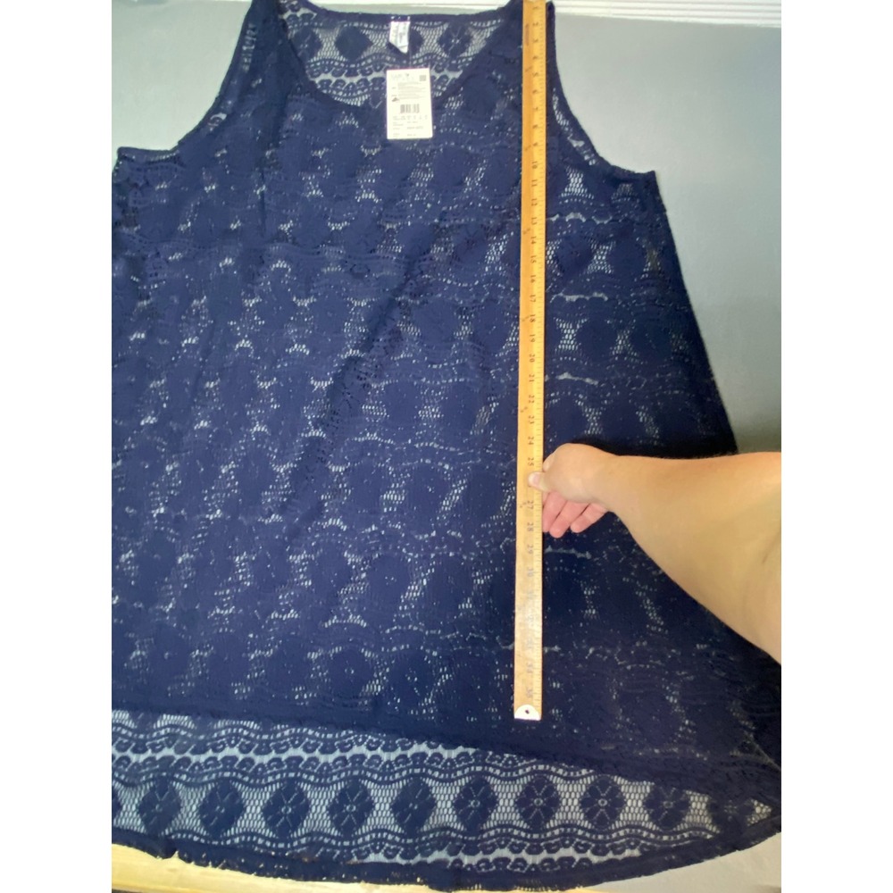 Profile by Gottex Women Navy Blue Lace High Low Swim Cover Up Tank Top XL NWT - Picture 4 of 11